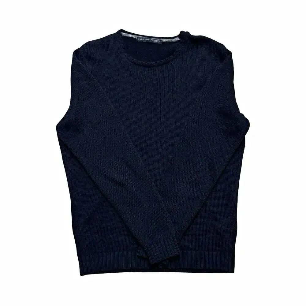 ZARA MAN Knit Cotton Crewneck Pullover Sweater Men’s M Black Solid